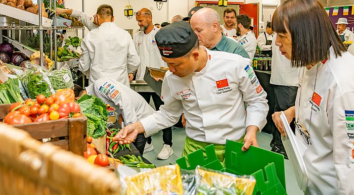 chefs gathering ingredients for the competition